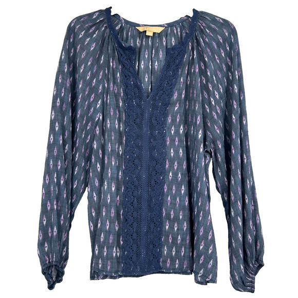 Hope & Harlow Boho Peasant Top Blue Purple Lace Trim Balloon Sleeves Size XL - Picture 1 of 10